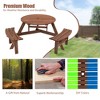 6-Person Outdoor Patio Fir Wood Round Picnic Dining Set with 3 Built-in Benches and Umbrella Hole - 4 of 4