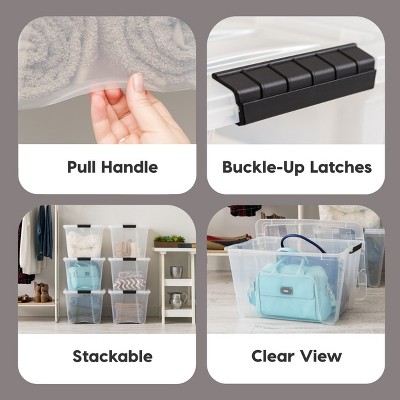 Clear Stackable Plastic Storage Bins with Lids, 54 Qt, 4 Pack