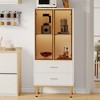 Fluted Storage Cabinet with Glass Door and 2 Drawers, Modern Display Storage Cabinet - 3 of 4
