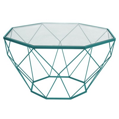LeisureMod Malibu 31" Octagon Coffee Table - Modern Glass Top, Geometric Wireframed Accent Table, Perfect for Living Rooms and Small Spaces