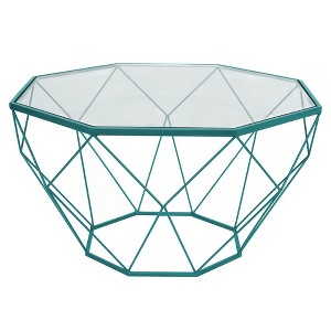 LeisureMod Malibu 31" Octagon Coffee Table - Modern Glass Top, Geometric Wireframed Accent Table, Perfect for Living Rooms and Small Spaces - 1 of 4