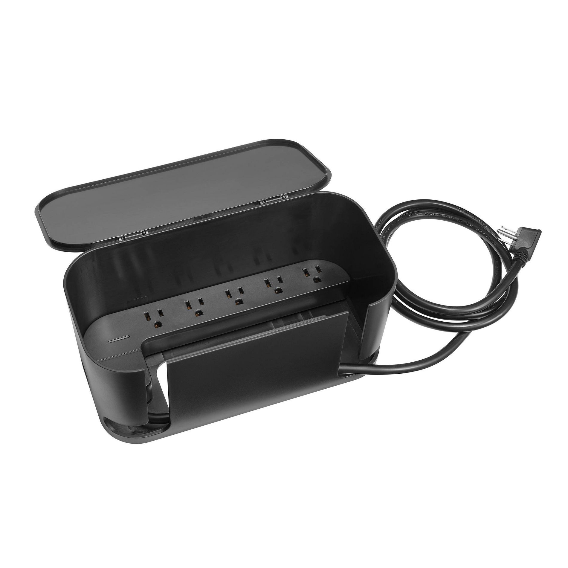 Globe Electric Cord Management Box Black: Cable Organizer & Cord Hider, 5" H x 10.94" D x 5.77" W