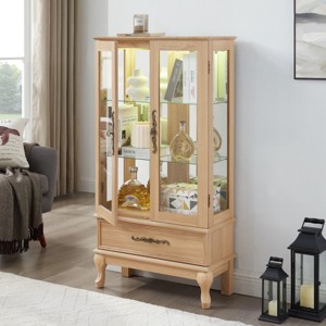 Lighted Glass Display Cabinet with Mirrored Back, Adjustable Shelves and Drawer, 51.6 in Traditional Curio for Collectibles-3irtyhousy - 1 of 4