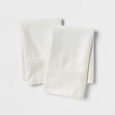 Standard Solid Performance 400 Thread Count Pillowcase Set Sour Cream - Threshold™: Cotton Sateen, Machine Washable, Set of 2