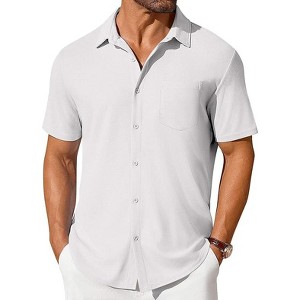 COOFANDY Men's Short Sleeve Button Down Shirt Casual Summer Beach Shirt Waffle Knit Shirts Wrinkle Free Untucked Shirt - 1 of 4