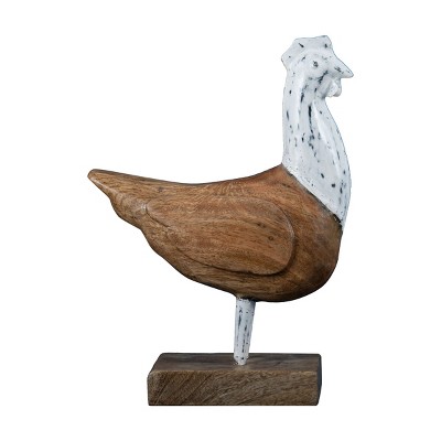 White Wood and Metal Hen Figurine - Foreside Home & Garden