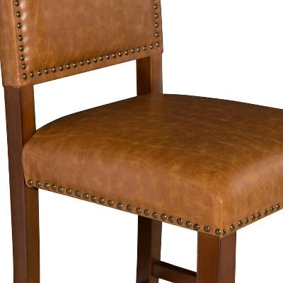 Caramel Luxe 30" Bar Stool with Walnut Wood Frame and Nailhead Trim
