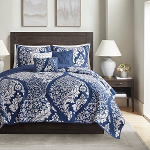 7 Pcs Bed in a Bag Luxury Design Damask Pattern Comforter Set, 100% Cotton Premium Touch Embroidered Detail All Season Bedding Set - 1 of 4