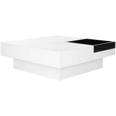 Wesley 35" White Lacquer Square Coffee Table with Black Tray