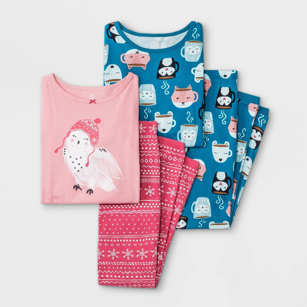 Girls' 4pc Owl Mugs Pajama Set - Just One You made by carter's Pink/Blue 10