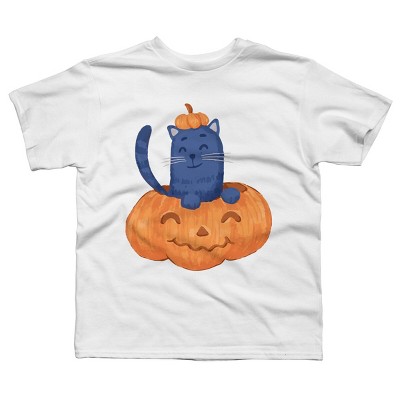 Boy's Design By Humans Halloween Cat In A Pumpkin By wubbadub T-Shirt