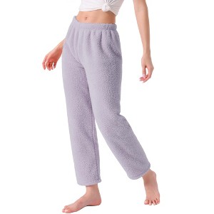 INSPIRE CHIC Women's Pajama Bottoms Fleece Elastic Waistband Loungewear Warm & Soft Long Pants - 1 of 4