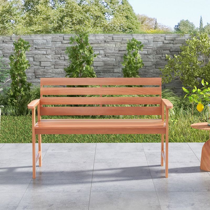 Costway Patio Solid wood Bench Wood 2-Seat Chair with Slatted Seat & Inclined Backrest, 2 of 11