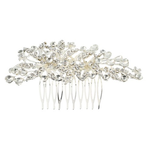 Unique Bargains Women's Rhinestone Hair Bride Wedding Comb 1 Pc Silver ...