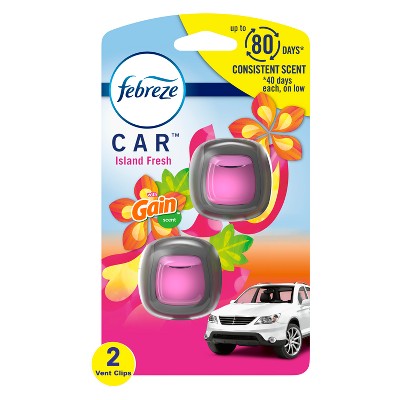 Febreze Car Air Freshener, 2 Gain Original and 2 Gain Island Fresh scents,  4 count
