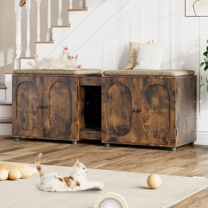 Cat Litter Box Enclosure 55.1" Double Litter Box with Cat Litter Pad - 1 of 4