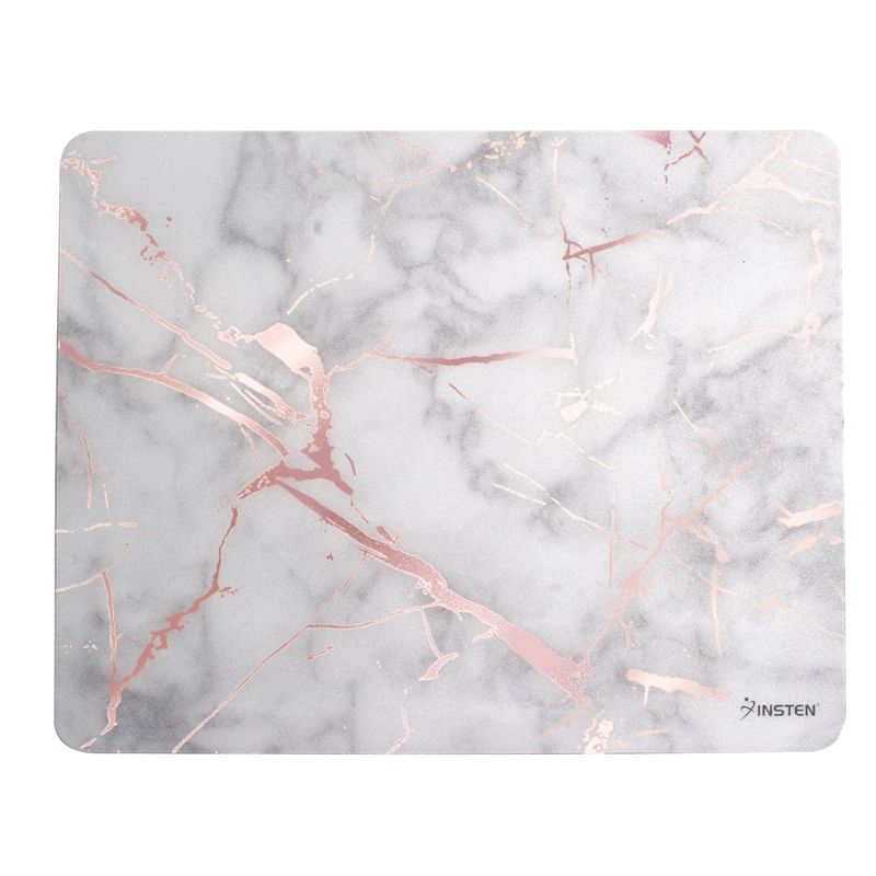 Insten Reflective Marble Design Mouse Pad - Anti-Slip Mat for Wired/Wireless Gaming Computer Mouse, White/Rose Gold, 1 of 10