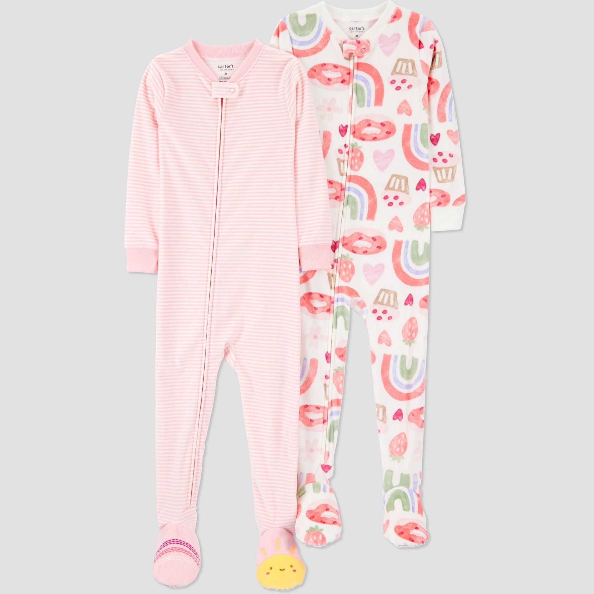 Carter's Just One You® Toddler Girls' 2pk Snug Fit Long Sleeve Sweets and Rainbow Fleece Footed Pajama - Pink 18M