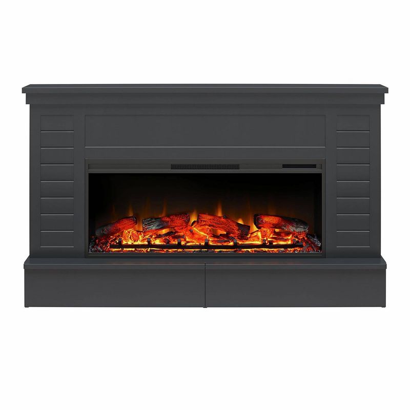 Hathaway Wide Shiplap Mantel with Linear Electric Fireplace and Storage Drawers Black - Room &#38; Joy, 1 of 9