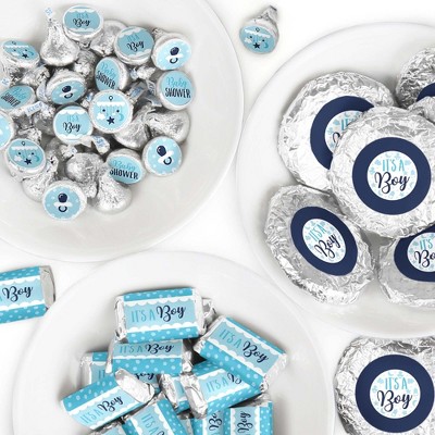 Big Dot of Happiness It's A Boy - Mini Candy Bar Wrappers, Round Candy Stickers & Circle Stickers - Blue Baby Shower Candy Favor Sticker Kit - 304 Pcs