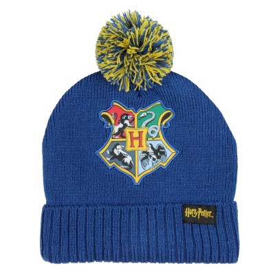 Harry Potter Hogwarts School Crest Knit Cuff Pom Beanie Skull Cap Blue ...