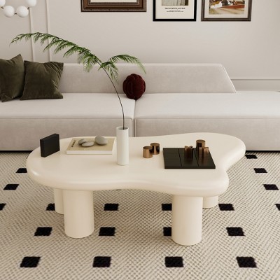 VYNXARIA 40-Inch Beige Cloud Shaped Coffee Table - Stylish Elegance for Your Living Room