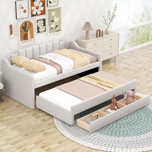 NicBex Twin Size Upholstered Daybed 81" L Modern Wooden Bed Frame with Trundle and 3 Drawers for Bedroom, Living Room, No Box Spring Required - 1 of 4