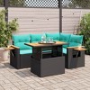 vidaXL 5 Piece Patio Sofa Set with Cushions Black Poly Rattan Acacia - 2 of 4
