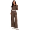 ATHLECHIC Women's Casual Lounge Cropped Half Button Hoodie Top Wide Leg Pants Ribbed Knit Tracksuit Two Piece Sets - 3 of 4