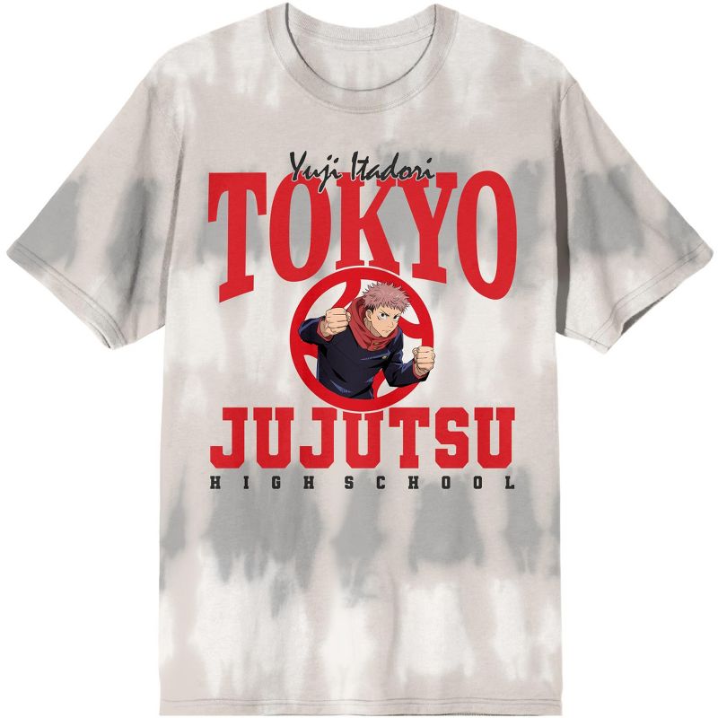 Jujutsu Kaisen Tokyo Jujutsu Yuji Itadori Crew Neck Short Sleeve Gray And White Wash Men's T-shirt, 1 of 3