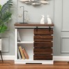 LuxenHome 1-Sliding Door Pallet Style White Wood Storage Cabinet Brown - 2 of 4