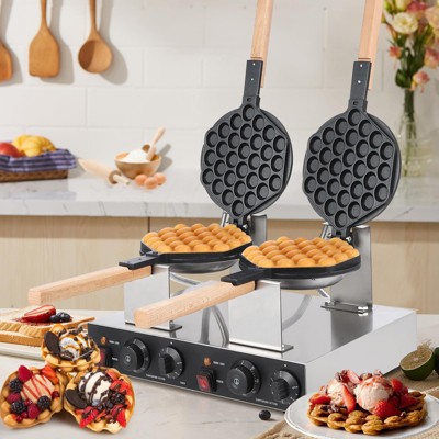 Bubble Waffle Maker, Commercial 1400W Double Egg Pancake Baker - 180¡ã Rotatable, Non-Stick Stainless Steel (Snack Bar/Bakery)