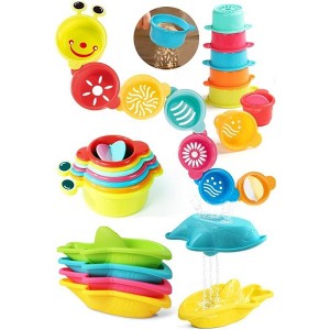 11-Piece Baby Bath Toy Set with Stacking Cups and Boats, Mold-Free Water Play for Ages 1-3 - 1 of 4