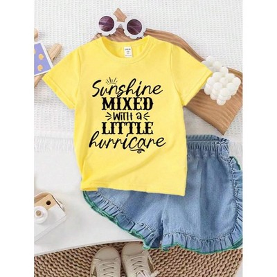 Mocamel Young Girl Summer Slogan Printed Short Sleeve T-Shirt Style Hit Summer Tops