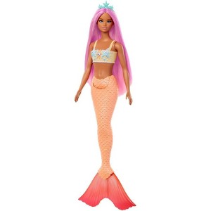 Barbie Mermaid Doll with Pink Hair, Soft Orange Tail and Headband Accessory - 1 of 4