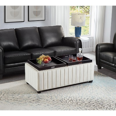 Living Room Footstool Storage Ottoman with Coffee Table Tray, Entryway Bench Stool for Hallway
