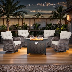 Buenhomino 5 Pieces Patio Wicker Furniture Set - 4 Outdoor Swivel Rocker Glider Chairs with Propane Fire Pit Table - 1 of 4