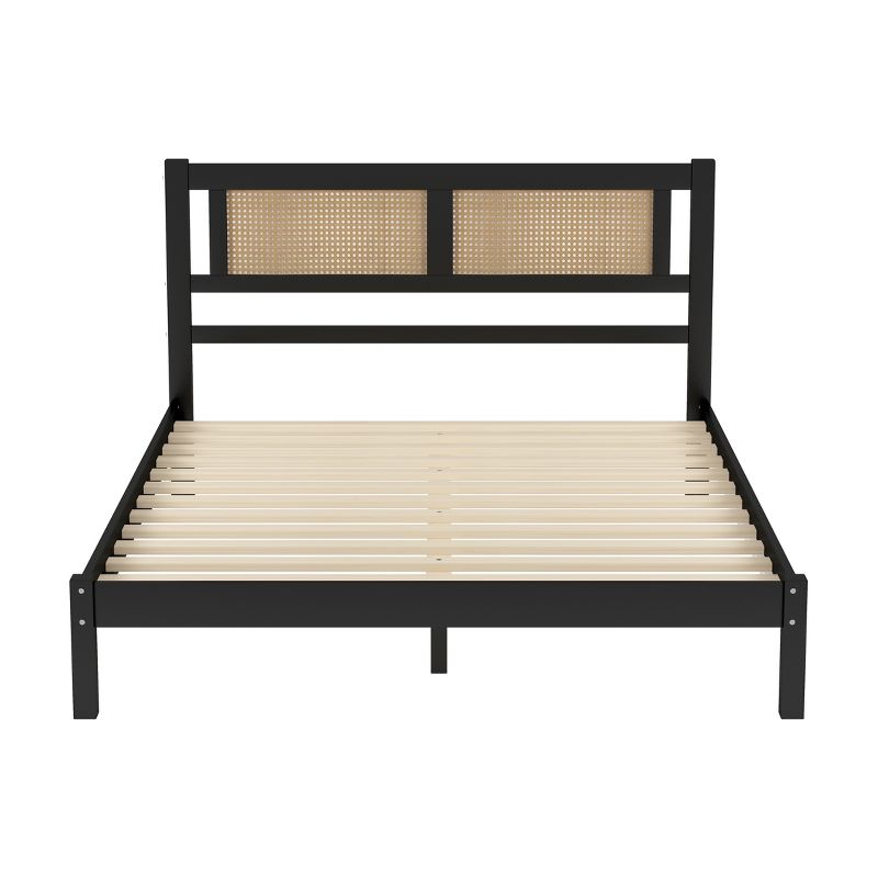 Queen/Full Size Wooden Platform Bed with Natural Rattan Headboard 4A -ModernLuxe, 5 of 9