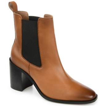 Journee Signature Womens Genuine Leather Rowann Square Toe Stacked Chelsea Booties