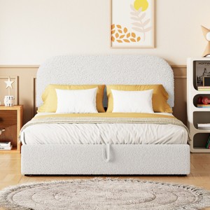 Upholstered Storage Bed, Bed with Hydraulic Storage System, Wood Frame Storage Bed with Curved Headboard and Rails-Baofuwish - 1 of 4