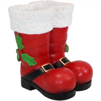 Sunnydaze Indoor/Outdoor Porch or Living Room Polyresin Santa Claus Boots Christmas Holiday Decoration - 13" - Red