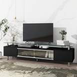 67.3" Simple Stylish Design TV Stand with Silver Metal Legs and Sliding Glass Door - ModernLuxe