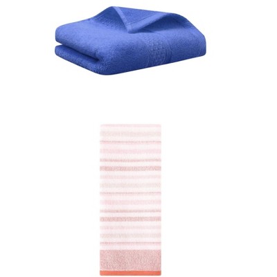 REGALWOVEN Striped Pattern Cotton Bathroom Hand Towel for Face Hair 13" x 30"/13" x 27" 2 Packs