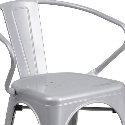 27.75'' Silver Steel Indoor-Outdoor Arm Dining Chair