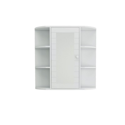 GlasFlength Decorative Storage Cabinet Bathroom Medicine Cabinet with Mirror Door, 6 Open Shelves, 3 Adjustable Shelves, White, 23.42"*6.69"*23.22"