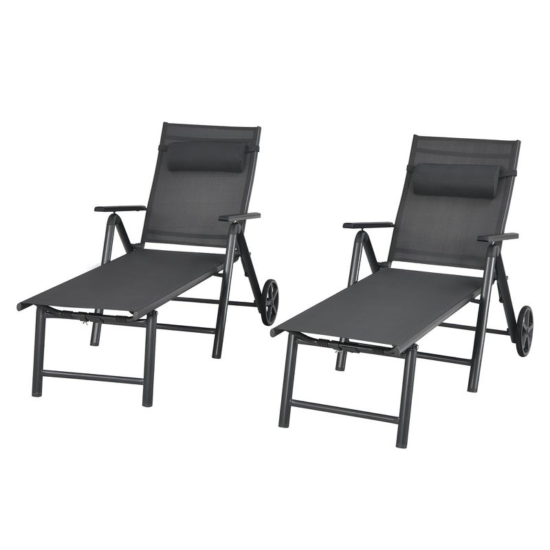 Costway  2PCS Patio Lounge Chair W/ Wheels Neck Pillow Aluminum Frame Adjustable, 4 of 11