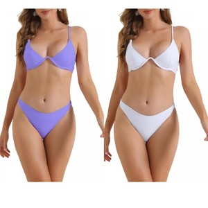 INSPIRE CHIC Women's Halter Underwire Adjustable Spaghetti Straps Triangle Bottoms Swimwear Bathing Bikini Suits 2 Sets - 1 of 4