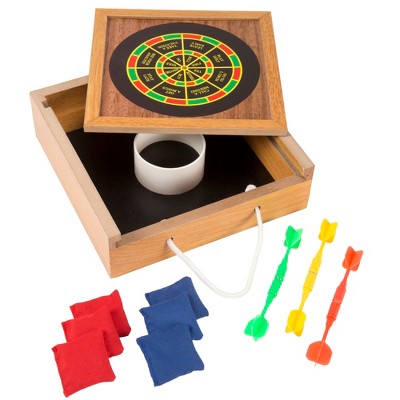 Tabletop Magnetic Dart and Beanbag Toss Set - Wooden Classic Miniature Party Games with Carrying Case for Kids and Adults by Toy Time