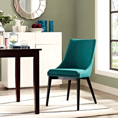 High Parsons Teal Upholstered Side Chair with Wood Legs