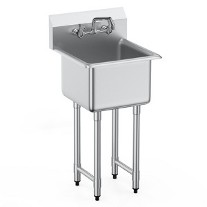 VEVOR Stainless Steel Prep & Utility Sink,1 Compartment Free Standing Small Sink Include Faucet & legs, 18"x41" Commercial Single Bowl Sinks, Silver - 1 of 4
